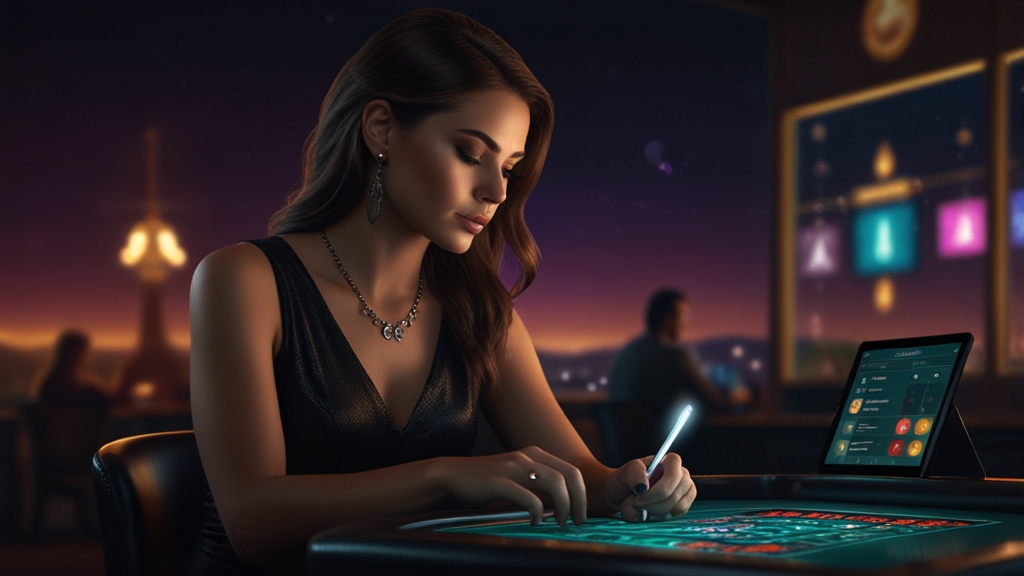 New player completing a casino registration form on a tablet in a dark casino setting
