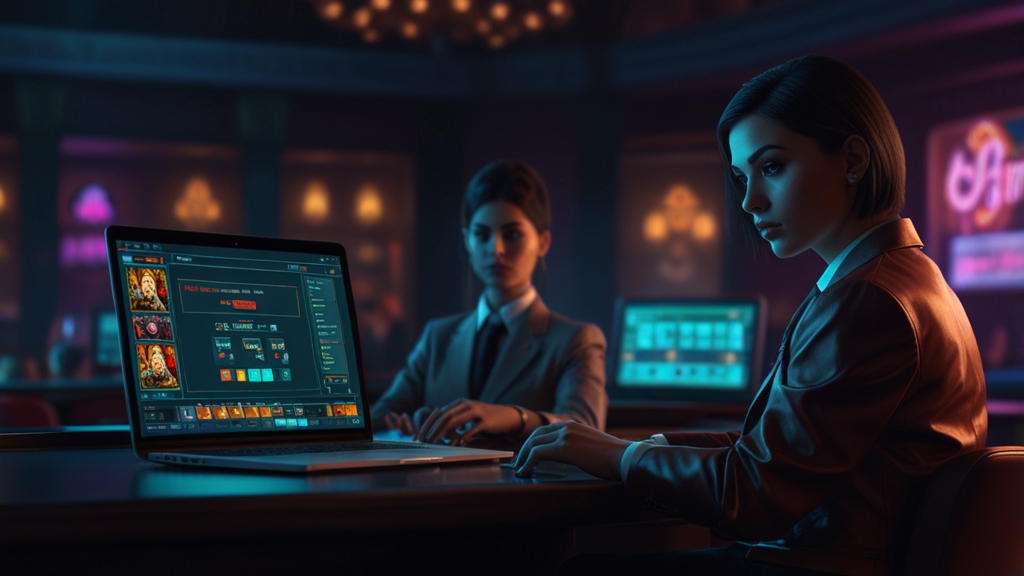 User troubleshooting a casino login error on a laptop in a dark neon setting