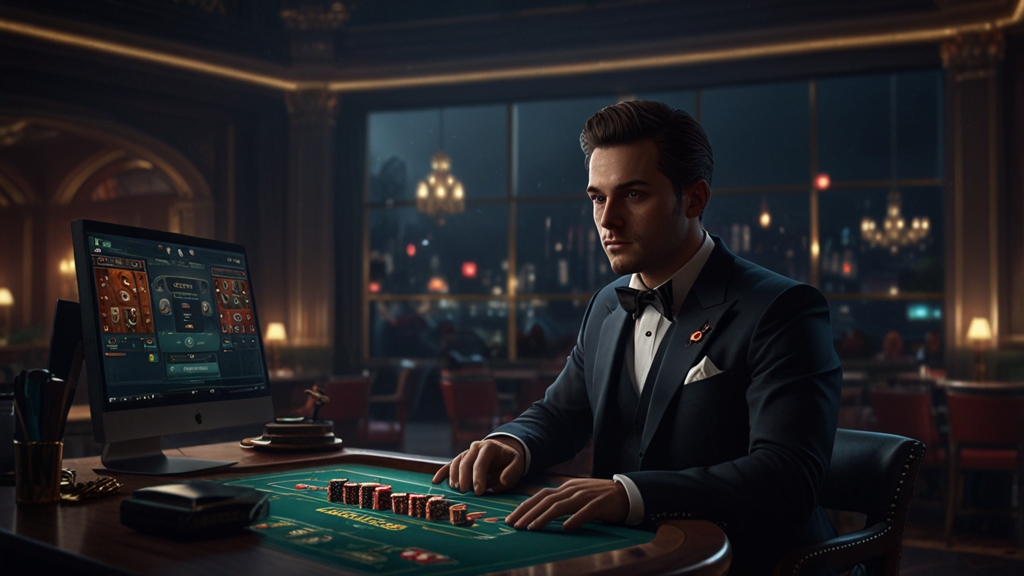 British player checking casino login settings on a desktop in a moody environment